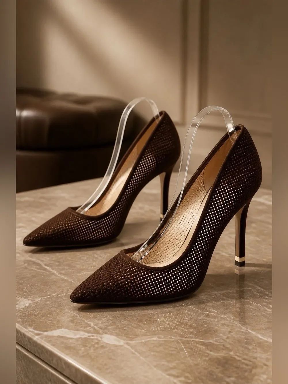 BLACK SUEDE CUT OUT 4” HEELS SIZE 8M by GUESS